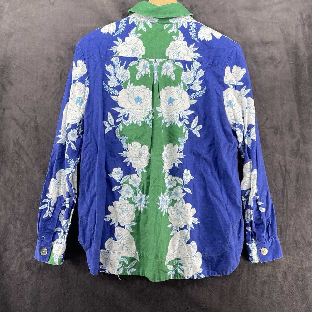 FARM Rio Women's Floral Button Up Shirt Green Blue Long Sleeve Size S - Picture 3 of 4